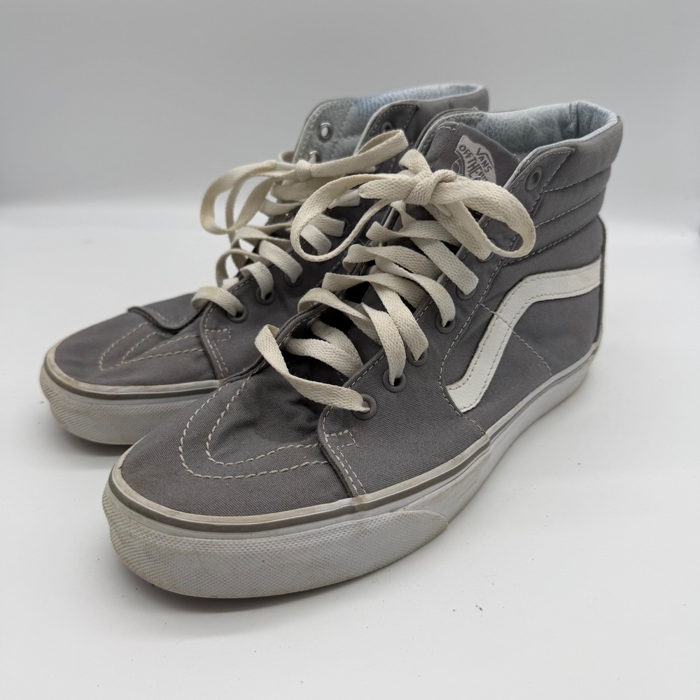 Vans Sk8-Hi High Top Sneakers Grey White Canvas Mens 7.5 Womens 9 500714